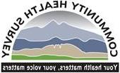 Logo de la Encuesta de Salud Comunitaria con montañas en el fondo. Tu salud importa. 你的声音很重要